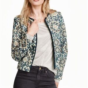 H&M Aztec Pattern Tweed Open Front Blazer
